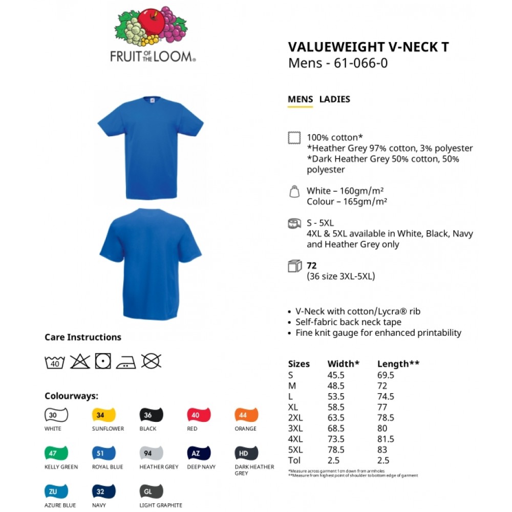 Μπλουζάκι T-Shirt Fruit Of The Loom, VALUEWEIGHT V-Neck-Tee 61-066-0